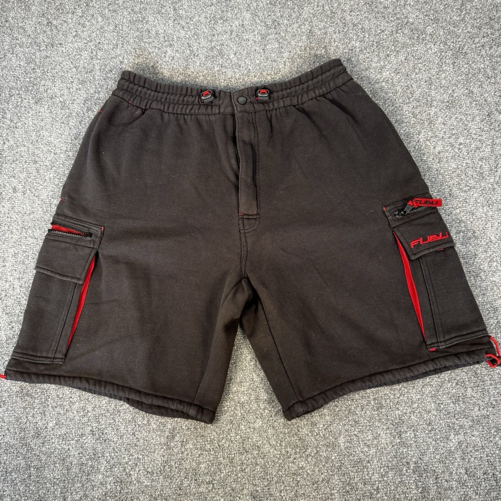 Vintage FUBU Sweat Shorts Black Red Goth Grunge Skater Y2K Hip Hop 2000s XL